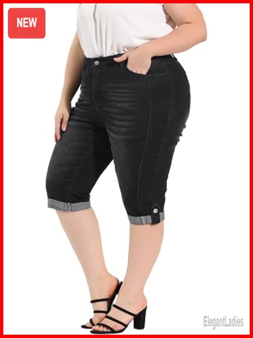 Plus Size Mid-Rise Capri Stretch Skinny Jeans with Pockets